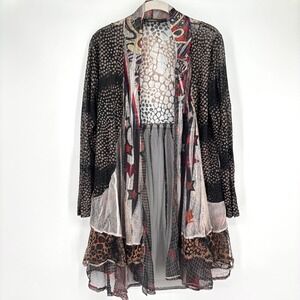 Radzoli Womens Sheer Mesh Duster Sz L Patchwork Kimono Boho Layering Lightweight